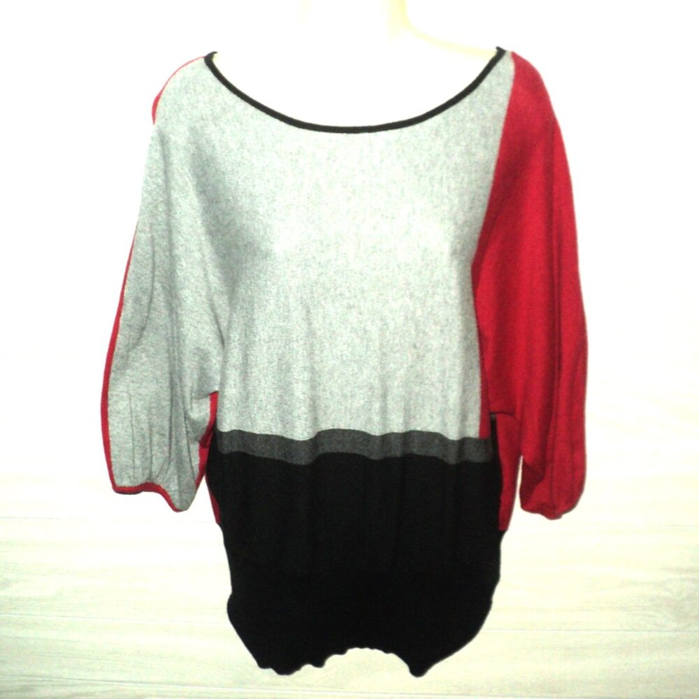 Style & Co. Sweater Women's Size L Pullover Batwing 3/4 Sleeves Red, Gray, Black
